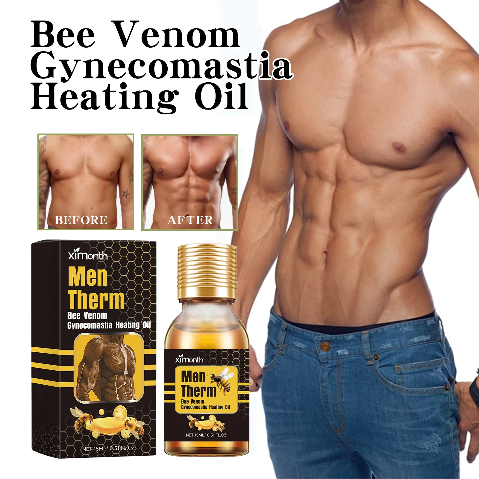 Man Breast Firm Massage Oil Shrink Chest Muscles Gynecomastia Tighten Strengthen Abdominal Remove Excess Fat Bee Slimming Oil