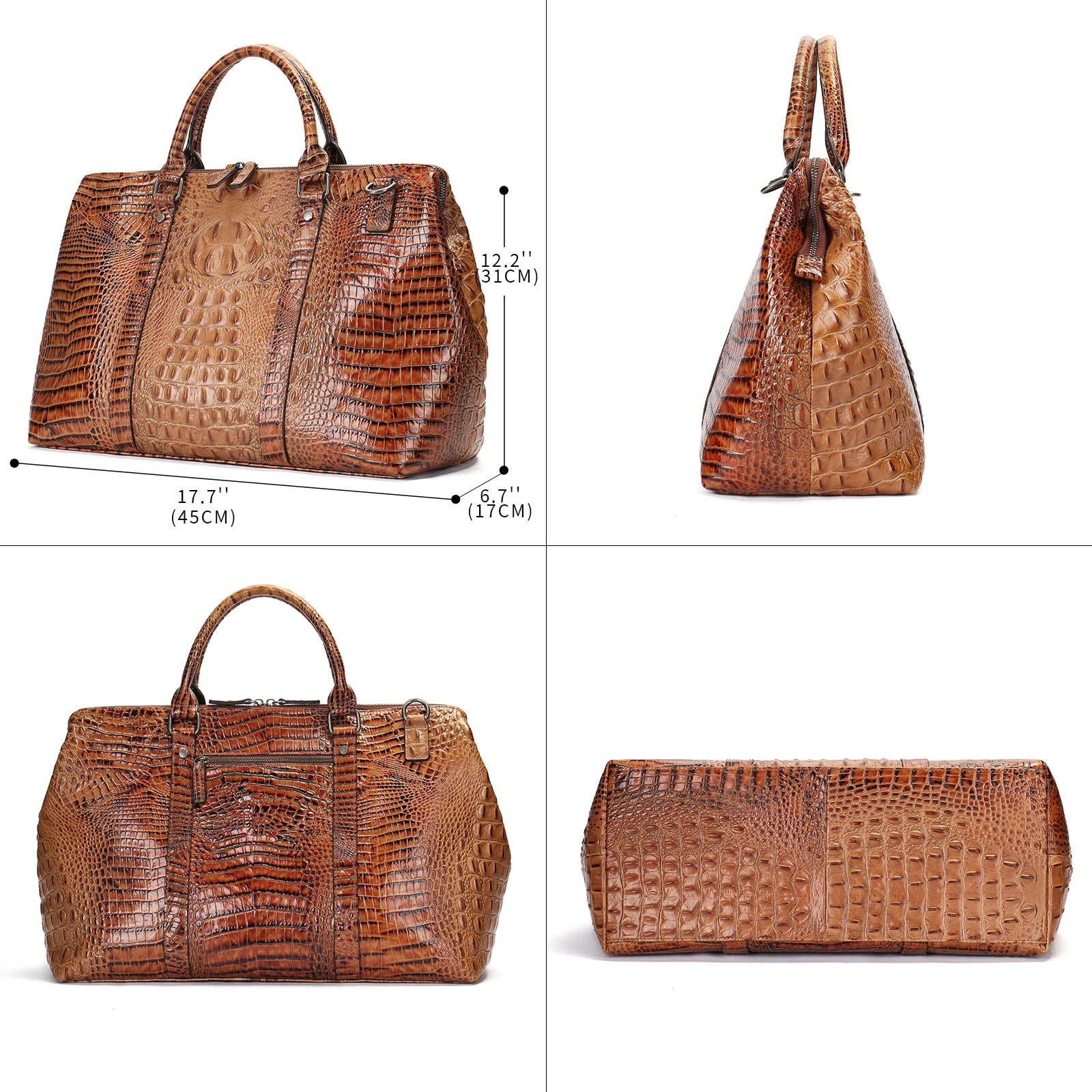 Crocodile Pattern Leather Men's Handbag Short Business Trip Hand-Carrying Tote Shoulder Bag Away Luggage Bag Vintage Travel Bags