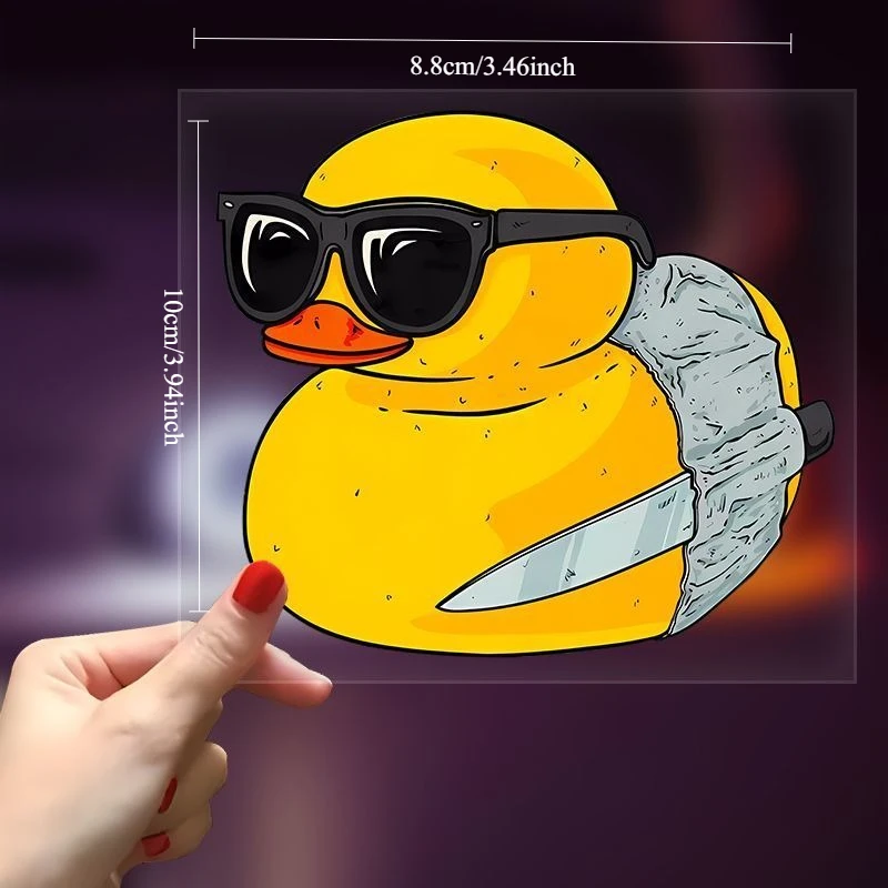 

1 шт. Милая мультяшная наклейка с желтой уткой в солнцезащитных очках, водонепроницаемая наклейка для окна автомобиля, мотоцикла, электромобиля, для маскировки царапин