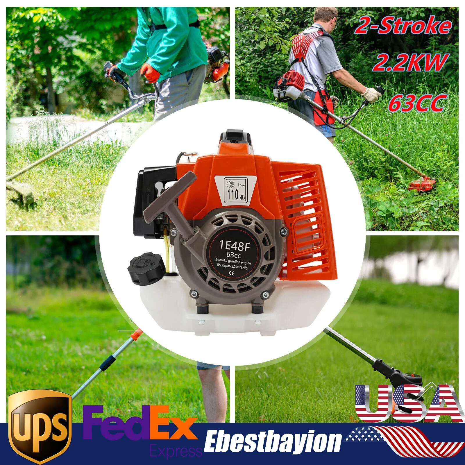 

63Cc 2-Stroke Gasoline Engine for Residential or Commercial Lawn and Garden Equipment Weed Whackers Agricultural Equipment