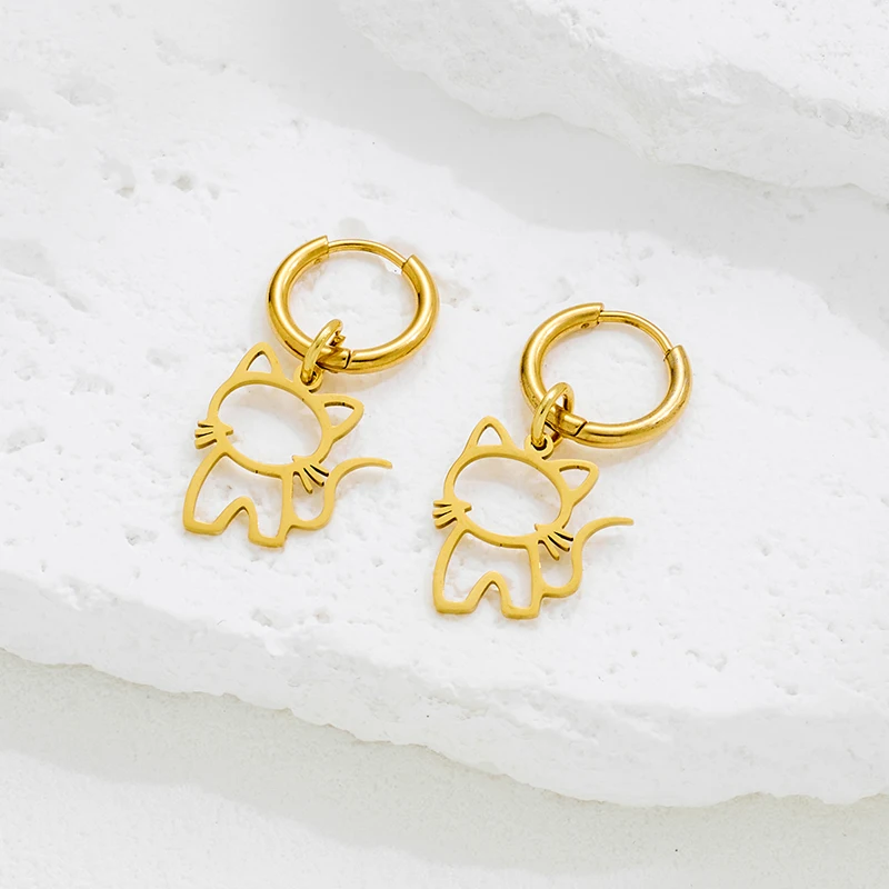 Mini Stainless Steel Animal Cat Hoop Earrings for Women Cartoon Kitten Jewelry Fashion Kitty Earings Funny Pendientes Gifts