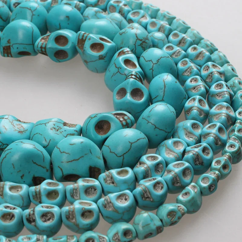 Cuentas de piedra turquesa con forma de calavera Vintage azul, cuentas sueltas de calavera Punk turquesa, cuentas espaciadoras, pulseras, collares, fabricación de joyas