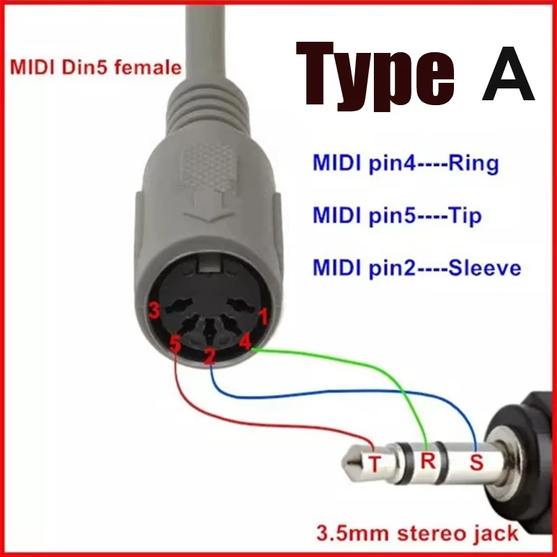 Audio-Adapter 3,5mm Stecker auf MIDI 5-PIN Buchse Konverter DIN 5-PIN Buchse auf TRS 3,5MM Stecker Soundverbindungskabel Verlängerungskabel – Detail 2