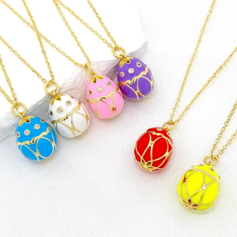 스마트 부활절 페이버지 캔디 컬러 에나멜 에그 펜던트 목걸이, 매력 쥬얼리, 휴일 선물