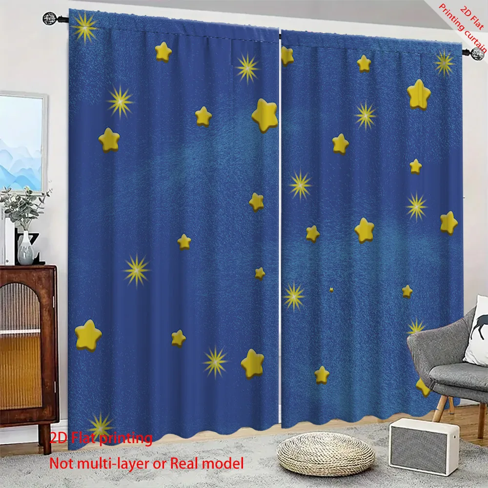

Rainbow star printed curtains, cartoon starry sky blackout curtains, home, dormitory, office, living room balcony decoration