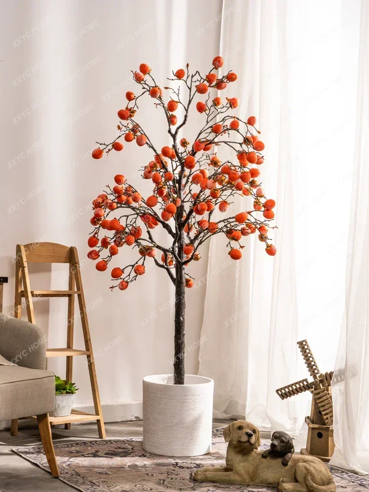 Simulation Persimmon Holly Fake Tree Fake Flower Potted Green Plant Indoor Living Room Window Decorative Ornament