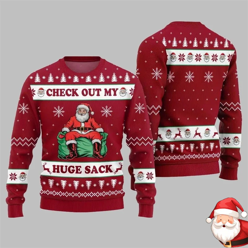 

Check Out My Huge Sack Santa Claus Christmas Ugly Sweatshirt For Men Humour Design Long Sleeve Pullover Sweater Festival Gift