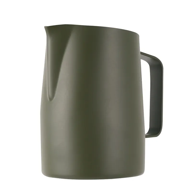 ArmyGreen-Milk Steaming Frothing Pitcher, 304 Steel, Non-Stick Milk Jug, Pull Flower Cup, Perfect for Coffee, Cappuccino