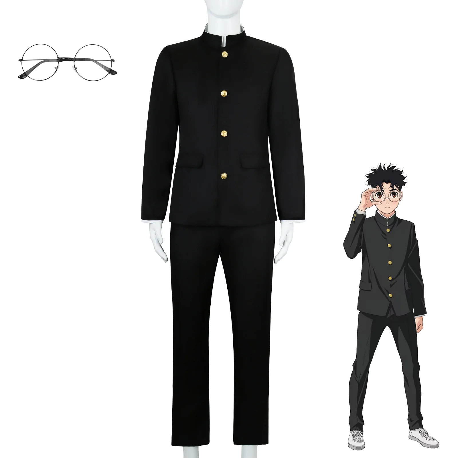 Anime Dandadan Ken Takakura Cosplay Costume Wig Okarun School Uniform Black Jacket Gakuran Outfit Glasses Halloween Women Men