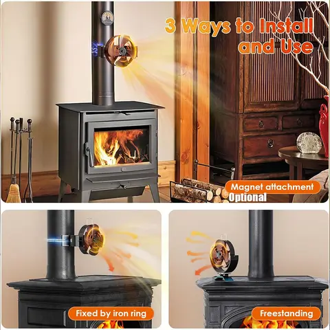 4-bladig värmedriven spisfläkt 360 graders roterande kaminfläkt vedeldad vedeldad miljövänlig fläkt tyst värmare effektiv värmefördelning för hemmet 10 best sales öppen spis med fläkt - №6