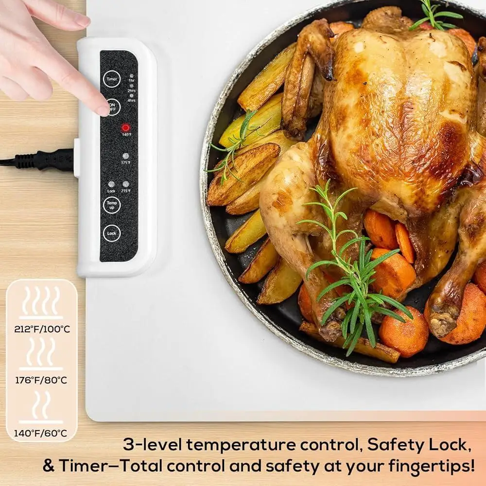 

Electric Warming Tray Detachable Power Plug 3 Temperature Settings Foldable Food Warmer Buffets Parties Easy Cleaning Nano