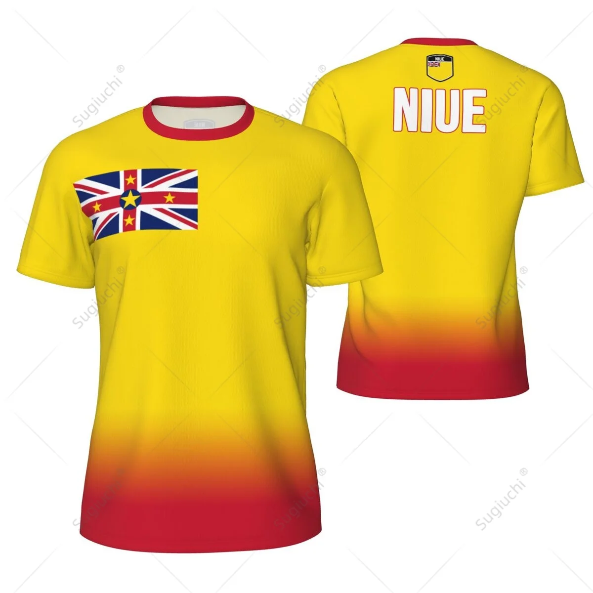 

Sports Mesh T-shirt Niue Flag Country For Running Bike Soccer Tennis Football Fitness Tees 3D Printed Custom