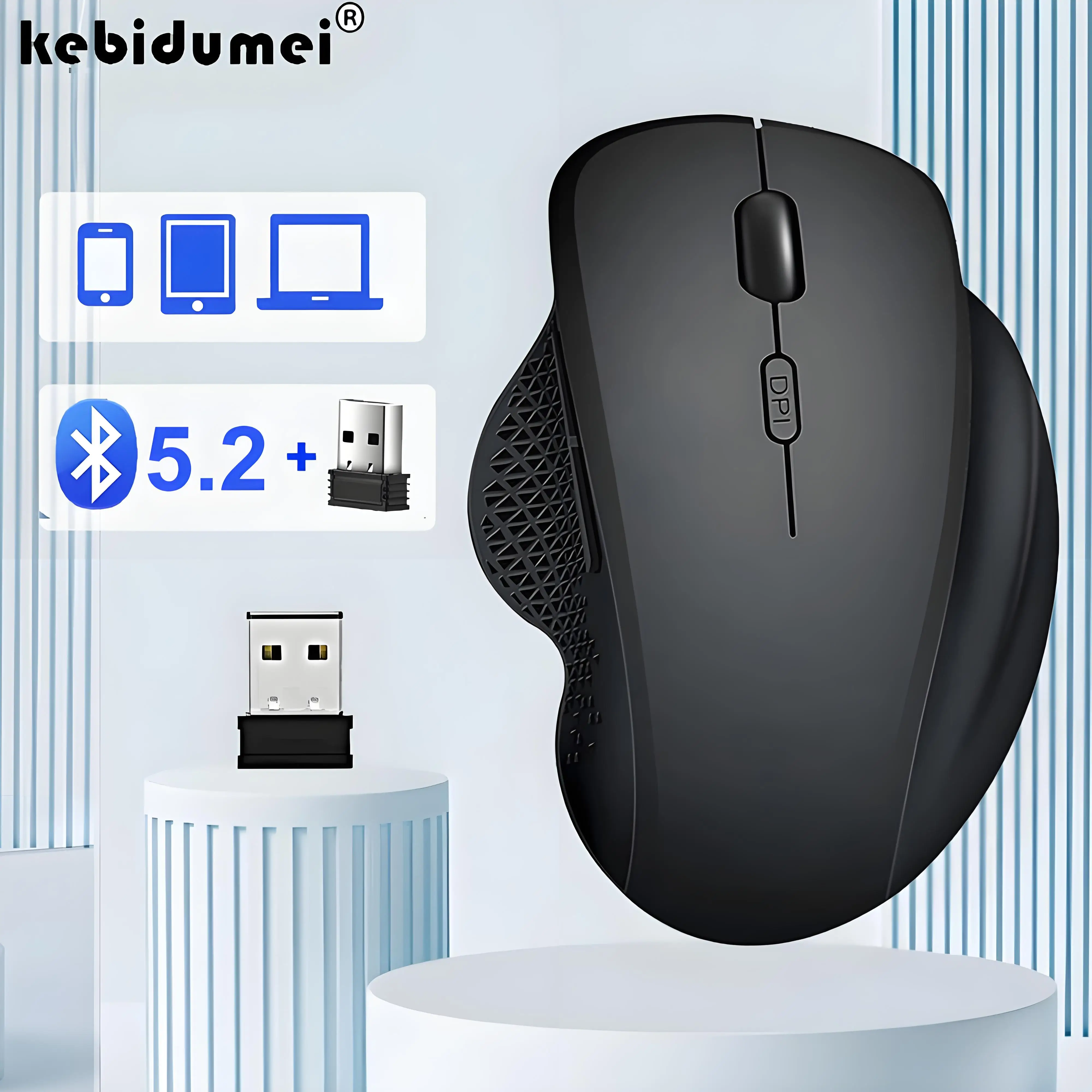 Bluetooth 5.2 Mouse 2.4G Wireless Mouse Dual-Mode Silent Mouse Rechargeable Gaming Mouse 1600DPI For Laptop Computer Win Mac OS