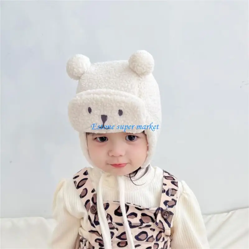 

090B Bear Ear Hat Newborn Plush Hat Winter Anti-wind Ear Muff Hat Children Headgear Toddler Outdoor Warm Hat