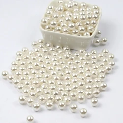 8-14mm Double Hole Pure White Imitation Pearl Loose Bead DIY Beaded Decoration Earrings Bag Bead Beadwork