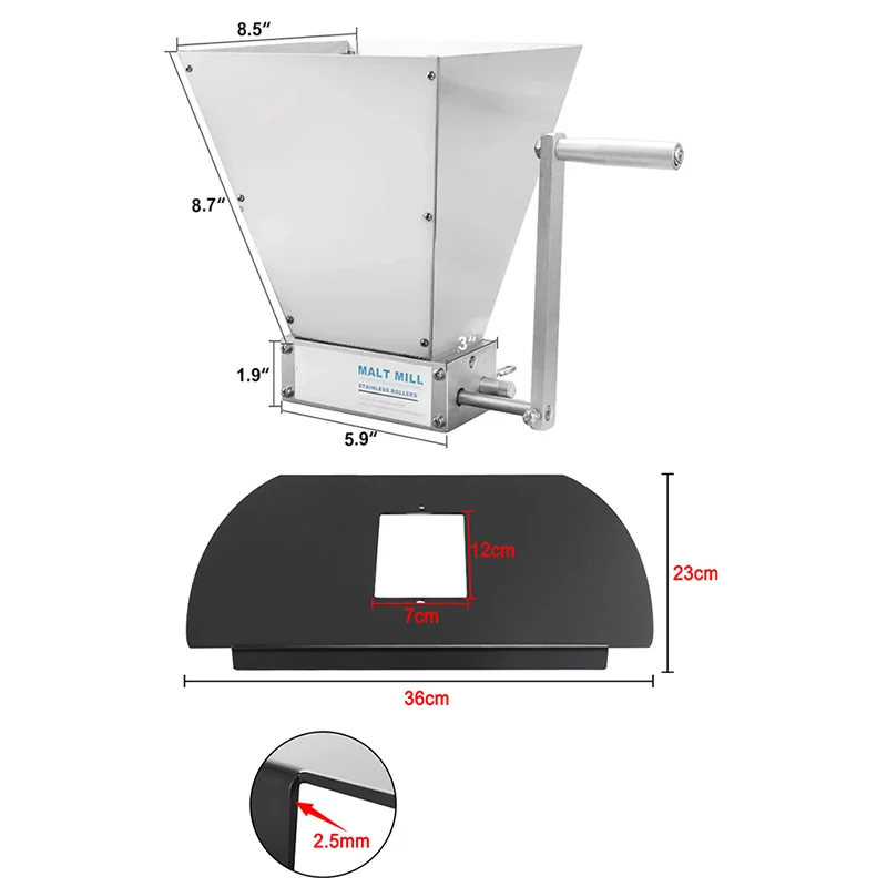Metal Base Malt Mill Stainless Steel Roller Malt Grinder Manual Malt Crusher For Wheat Grain Malt Mill Beer Homebrew
