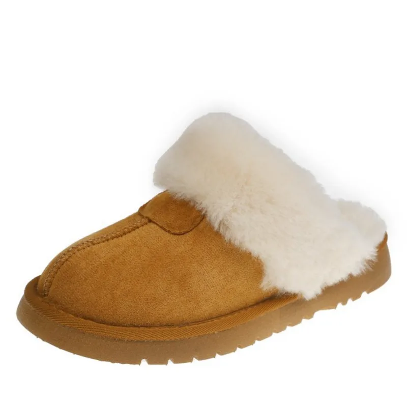 

Female Winter Fur Slippers Women Warm Indoor Round Head Flat Slippers Top Quality Soft Lady Home Leisure Thick Sole Slippers