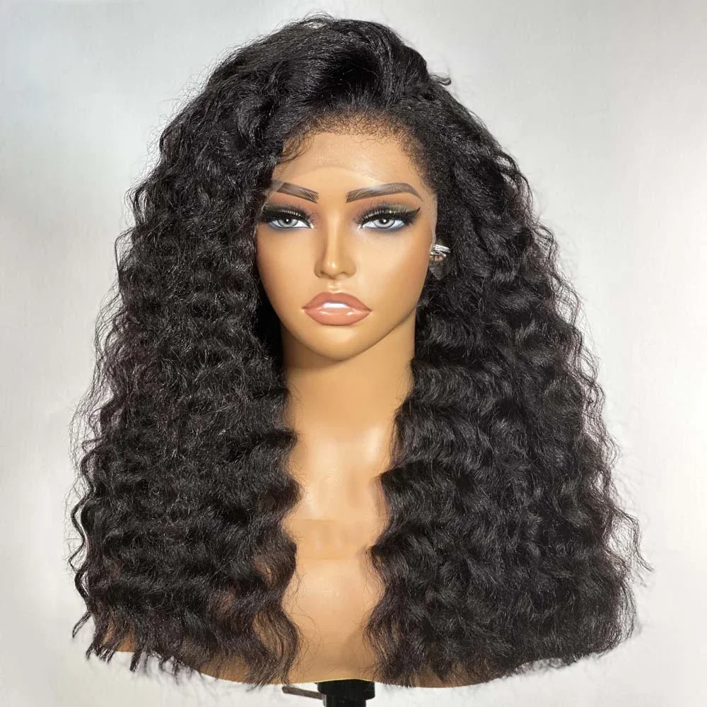 

Black Kinky Curly Soft Long 26'' 180 Density Lase Front Wig For African Women Preplucked Babyhair Glueless Heat Resistant Daily