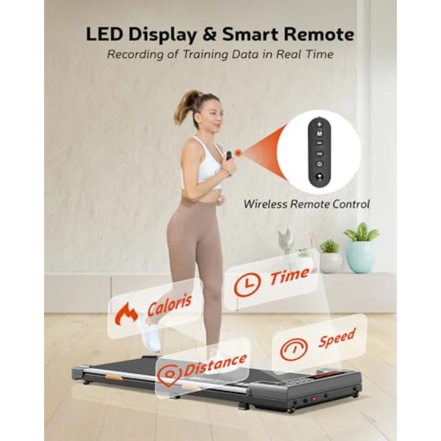 جهاز سير محمول تحت المكتب للاستخدام المنزلي والمكتبي مع جهاز تحكم عن بعد 2.5 حصان للمشي والركض والجري يتميز بإضاءة LED D