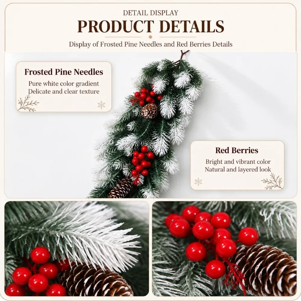 Green Artificial Pine Vine Eucalyptus Leaves Red Berries Simulation Pine Garland Pine Needle Photo Props Red Berries Garland