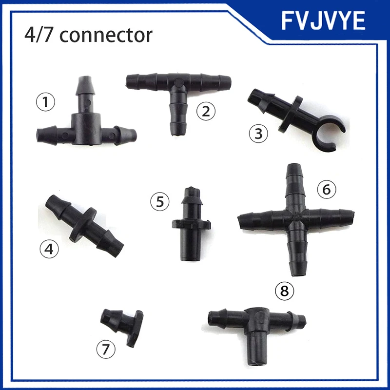 50pcs Garden Drip Irrigation Fittings Set 4/7mm Hose Barbed Lock Tee Straight Elbow End Plugs Pipe Adapter for Watering System