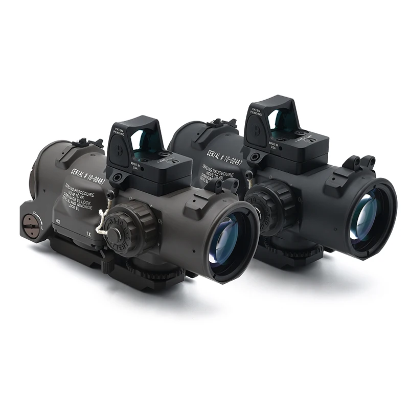 Tactical Scope DR 1-4x/1.5-6x Fixed Dual Field of View Red Illumination Scope Red Sight with Full Markings for Airsoft