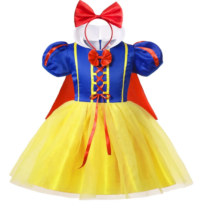 Disney Girls Halloween Princess Dress With Headband Children Cosplay Dress Up Kids Clothes Birthday Party Costume Vestidos 2-12Y