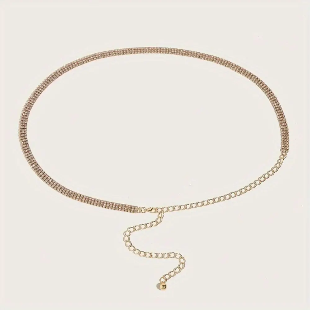 الحلو بلينغ الزركون مطعمة حزام الخصر 3 صفوف قابل للتعديل حجر الراين حزام سلسلة طويلة فاخرة كريستال الخصر سلسلة الزفاف #2