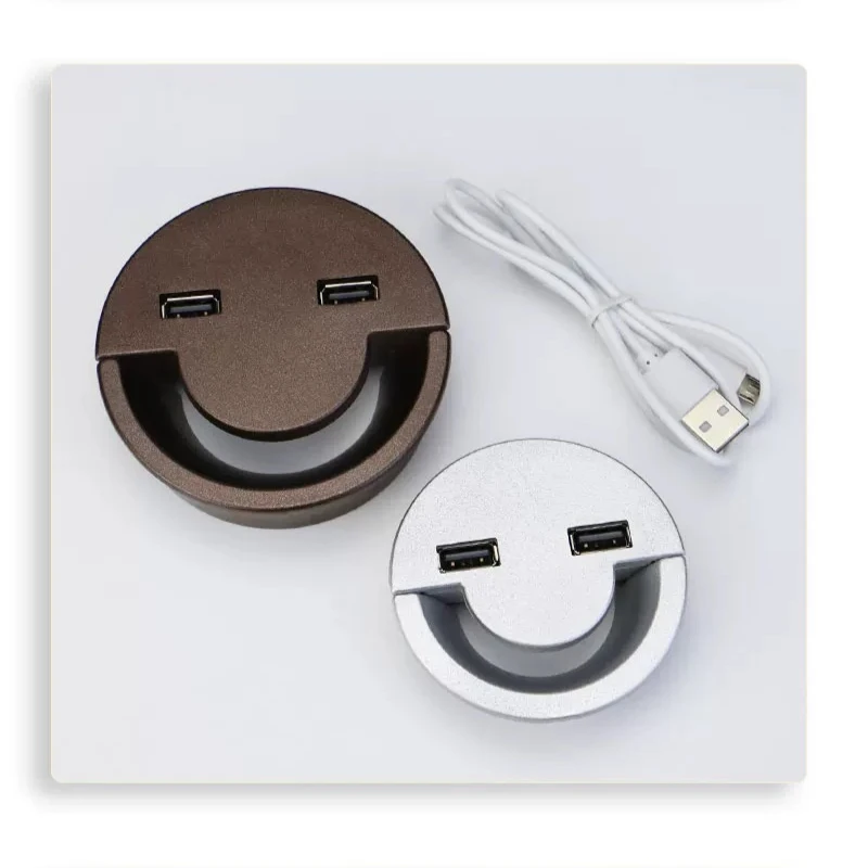 Office desk cable hole cover round smiley face cable box with USB cable box computer desk decorative cover desktop cover