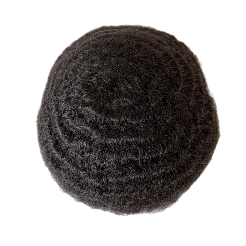 Indian Virgin Human Hair Systems 1# Jet Black Color 12mm Wave Toupee Full Lace Unit for Black Men