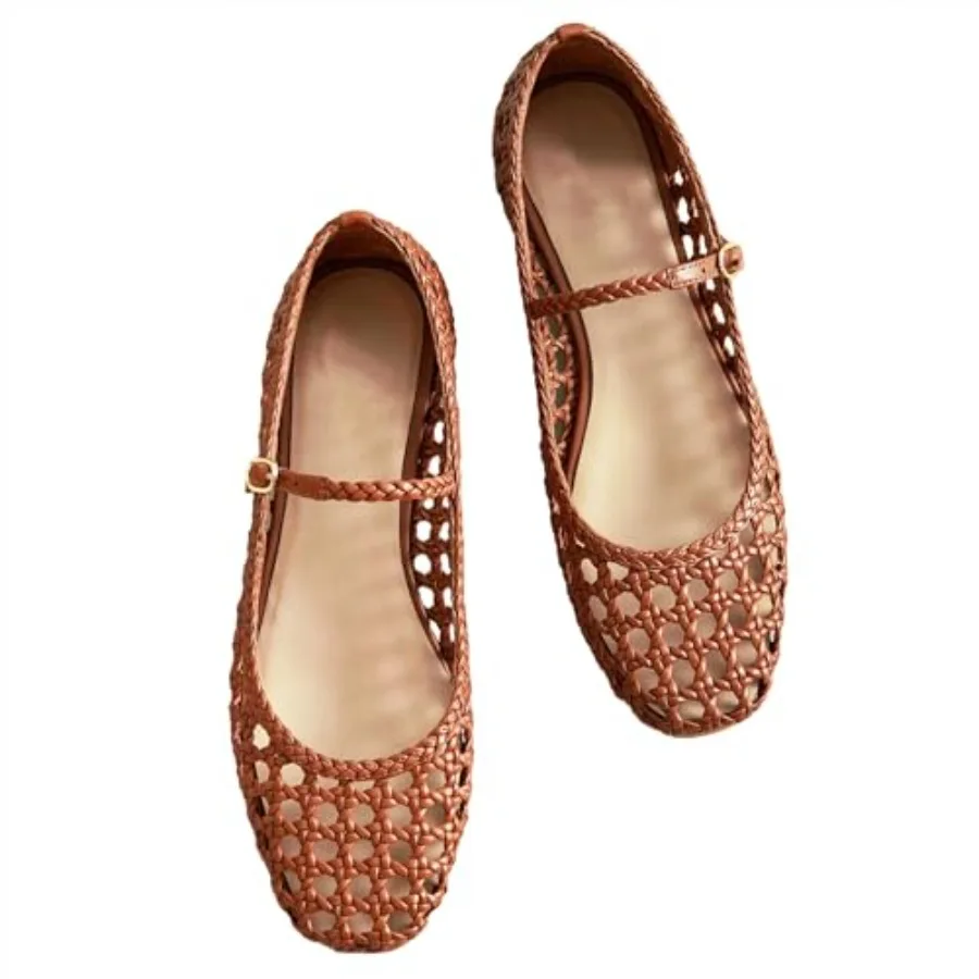 

Molozoey Woven Mesh Ballet Flats for Women with Metal Buckle Strap Ballerina Flat Shoes Comfortable Round Toe Mary Jane Flat