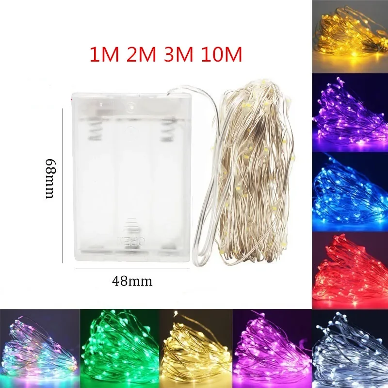 1m/2m/3m/10m Copper Wire Battery Box Garland LED String Lights for Wedding, Home, Party Decoration.