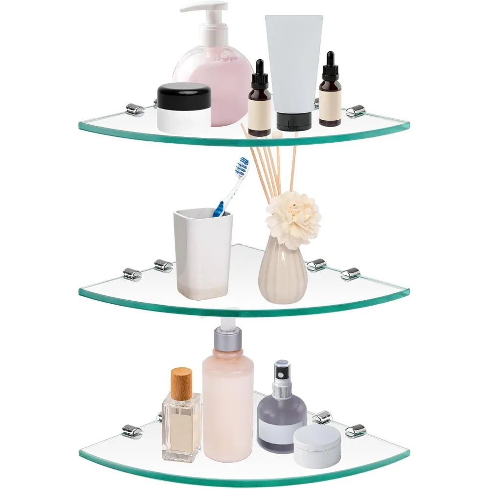 

3-пакет стеклянных душевых полок для ванной комнаты, очень толстые настенные полки, прозрачные плавающие угловые полки для кухни, ванной комнаты, li