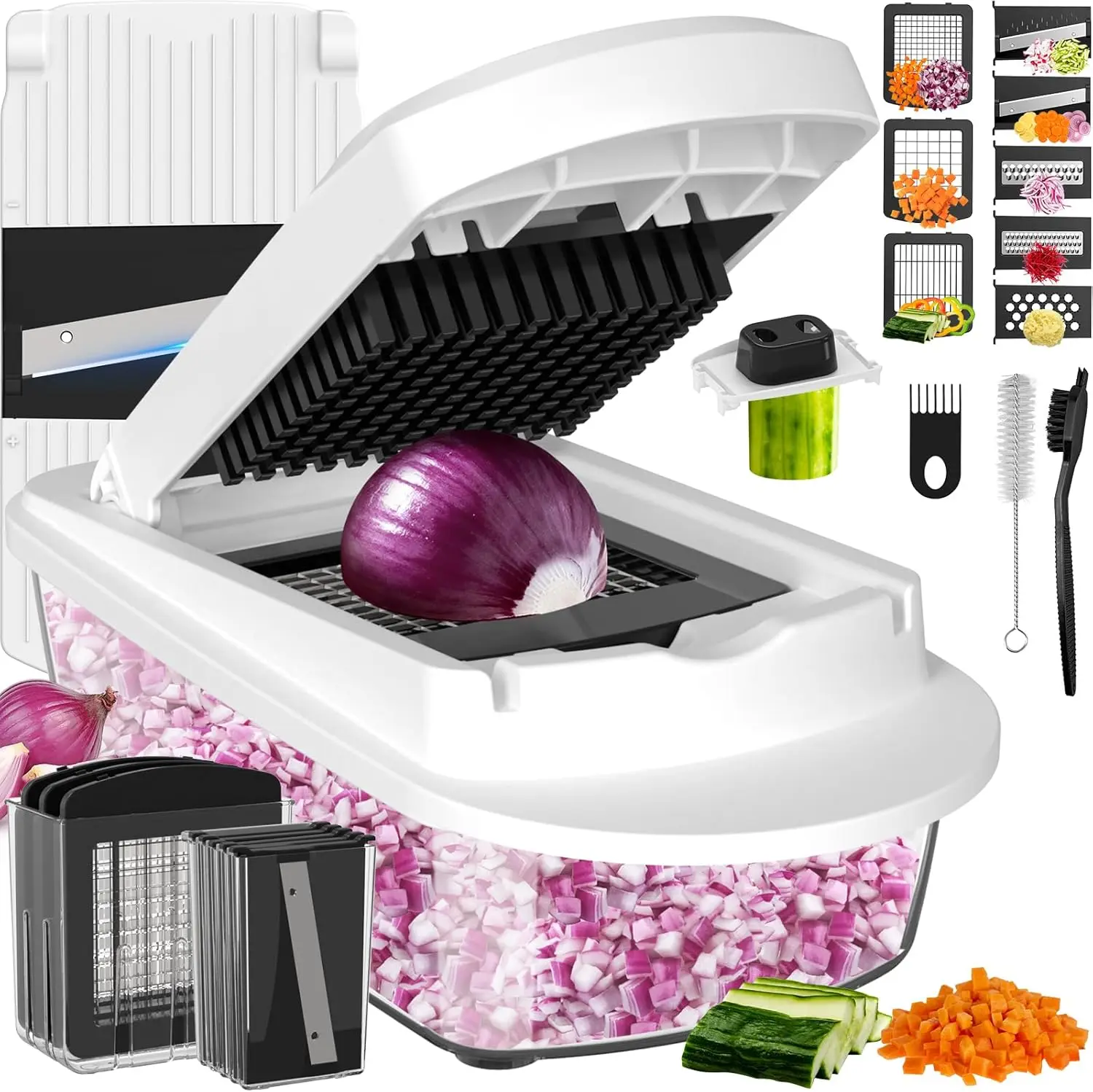 8-Blade Vegetable Chopper with Container, Multi-Function Slicer for Onions, Peppers, Carrots - Dishwasher Safe