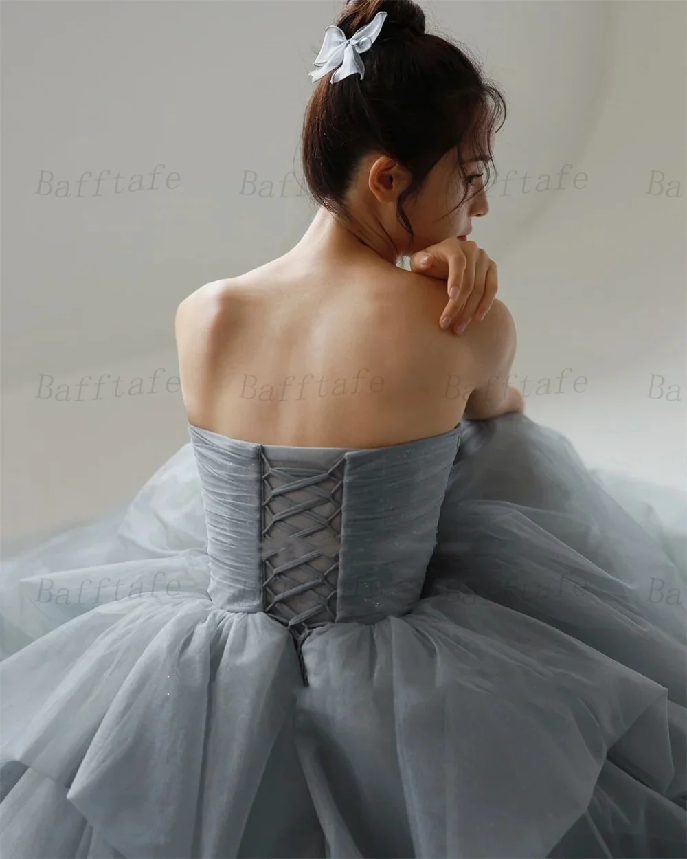 Bafftafe Customized A Line Korea Women Prom Gowns Strapless Pleat Corset Back Formal Evening Party Dress Special Occasion Gowns