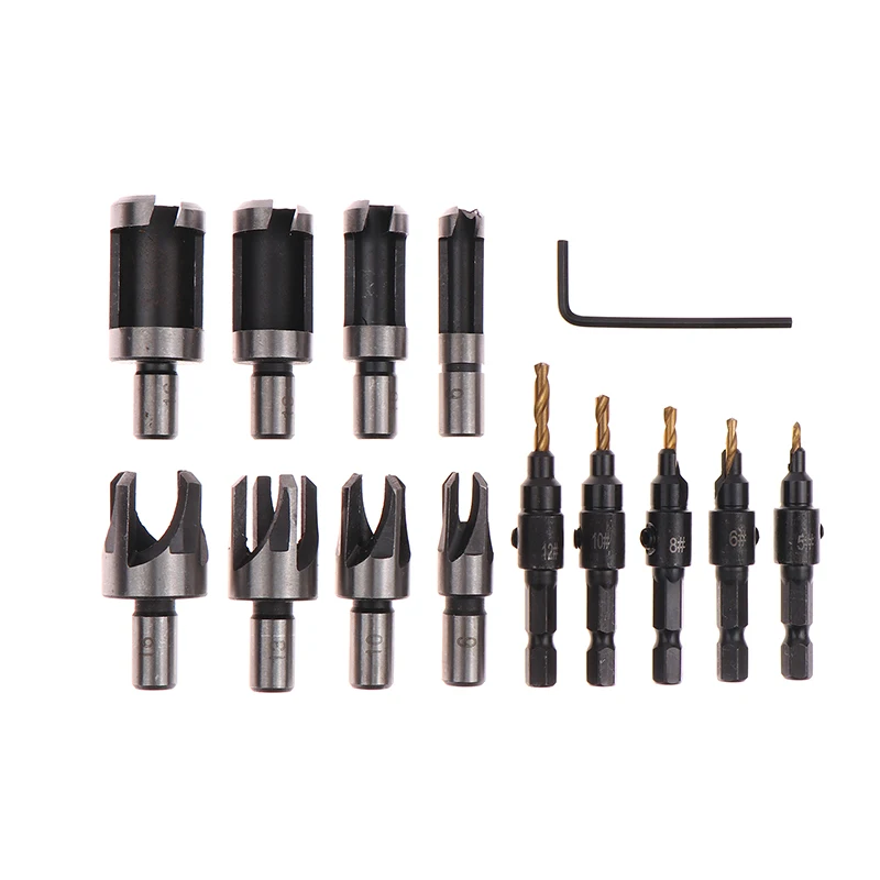 15 قطعة مقبض دائري برميل/مخلب نوع سدادة خشبية الحفر ، مثقاب غاطسة ، فتاحة ثقب النجارة التوسيع مثقاب الخشب إزالة والقطع