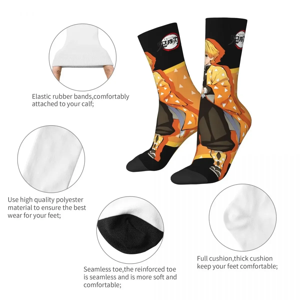 Funny Zenitsu Demon Slayer Football Socks Polyester Crew Socks for Unisex