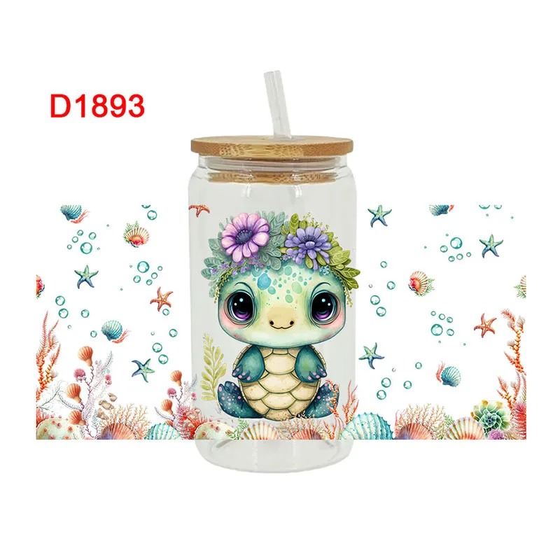 3D UV DTF Transfers Stickers 16oz Cup Wrap Turtle Dolphin Whale Printed For DIY Glass Ceramic Metal Leather Etc. D1804