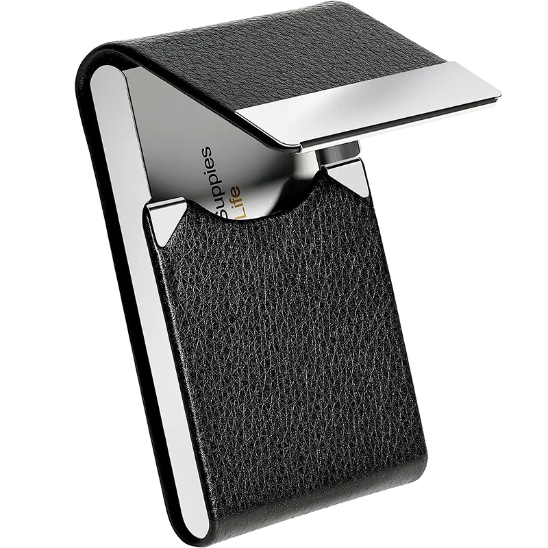 PU Leather Stainless Steel Business Card Holder Name Card Holder Slim Pocket Buckle Credit Card Box ID Case Card Case