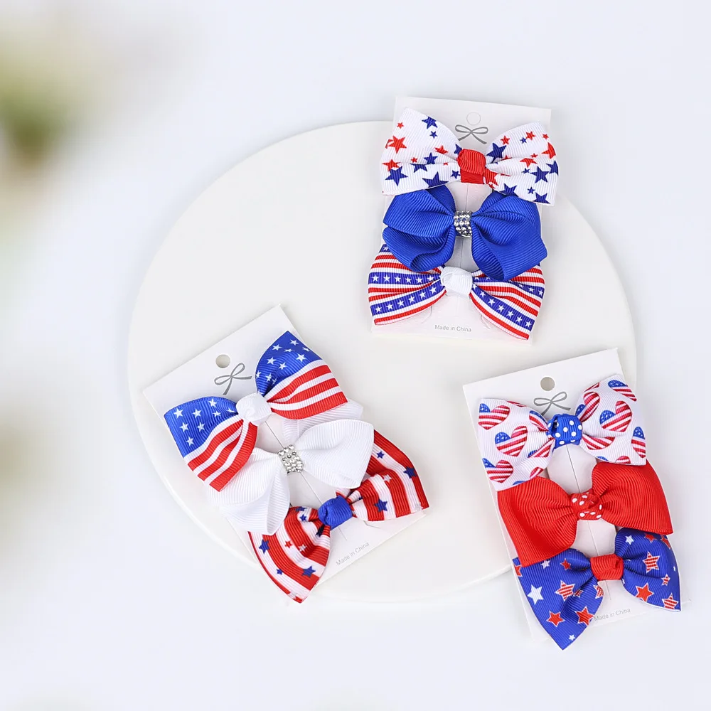 New Arrivals 3 pieces Kids Wholesale National Day threaded hair clips of United States Hair Accessories for Kids