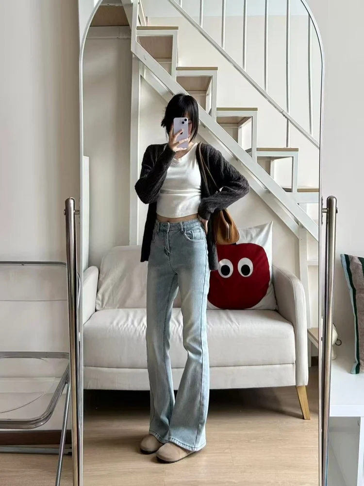 Hoge Taille Fce Gevoerde Thiened Micro Flared Jeans Vrouwen Winter Plus Size Vet MM Denim Broek Hoge Taille Cover Hip Klein Formaat