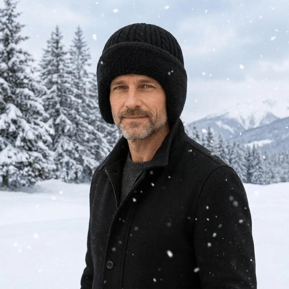 Versatile Thickened Warm Knitted Hat Double Layers Fur Lined Beanie With Earmuffs Coldproof Outdoor Warm Hat for Autumn Winter view 2
