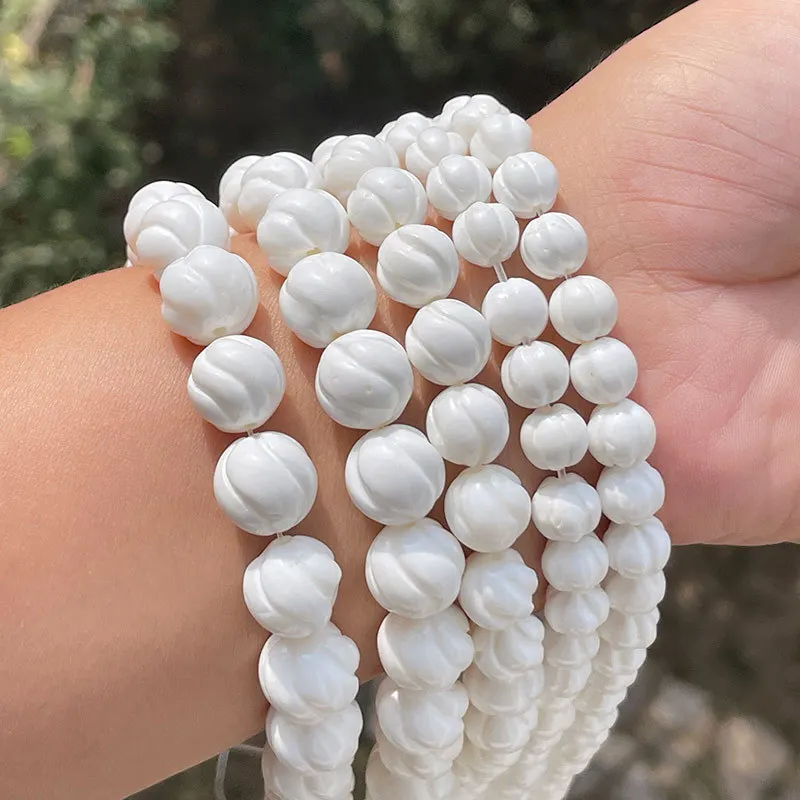 Natural AA White Tridacna Shell Twist Round 8/10/12mm Stone Beads Loose For DIY Necklace Bracelet Jewelry Making Strand 15\