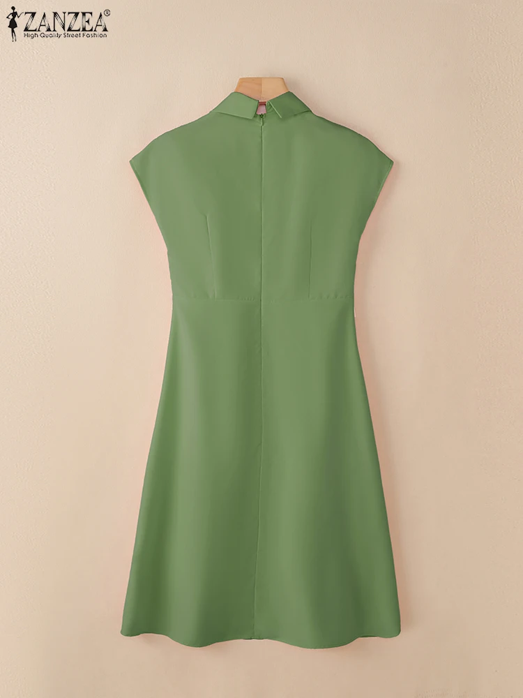 فساتين نسائية للمكتب 2025 من ZANZEA فستان صيفي متين بطيات OL للعمل فستان صيفي ميدي فيستدوس أنيق برقبة على شكل طية صدر وأكمام قصيرة للحفلات