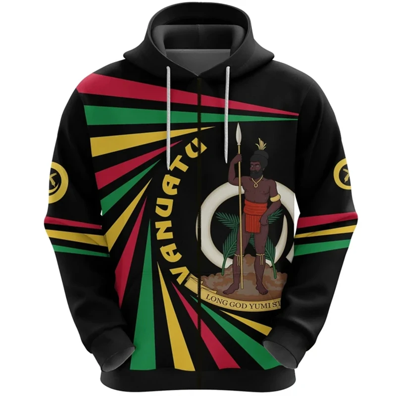 

Vanuatu Flag Map Graphic Sweatshirts VU National Emblem Zip Up Hoodie For Men Clothing Casual Male Hoody Sportwear Boy Pullovers