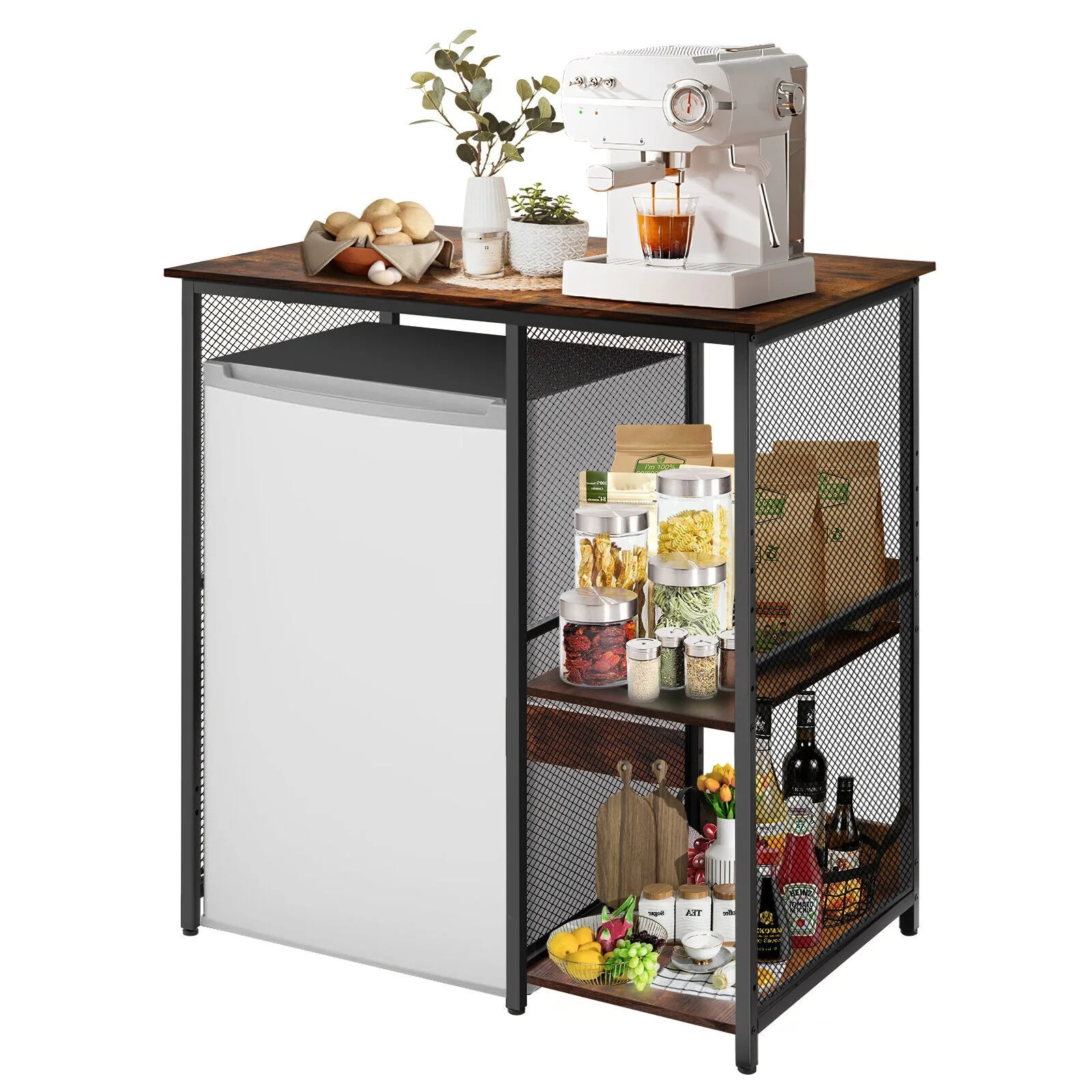 

3-Tier Kitchen Storage Kitchen Fridge Cabinet Microwave Stand Table Rack Kitchen Accessories Shelf Multi Storage Metal Shelves