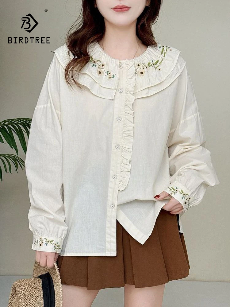 

Новая женская хлопковая рубашка с длинным рукавом Весна 2026, двухслойная вышивка, в японском стиле Mori Girl, свободная блузка для офиса T61947CC