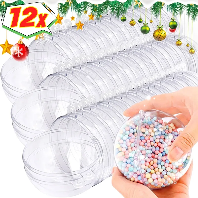 12/1PCS Christmas Hollow Balls Plastic Transparent DIY Ball Fillable Bauble Xmas Tree Hanging Ornaments Home Party Decor Gifts