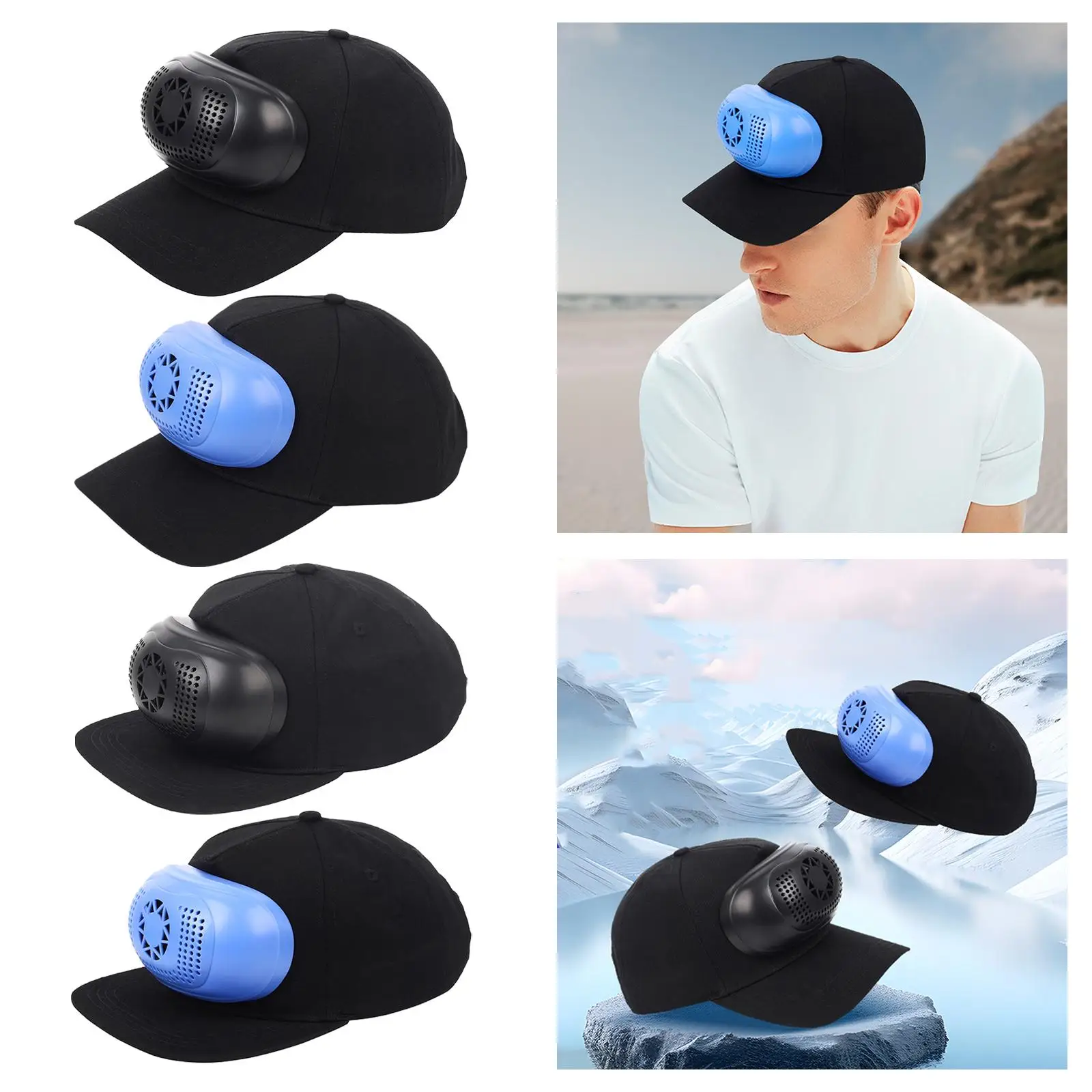 Sun Visor Hat with Fan 3 Speeds Summer Hat for Outdoor Sports Travel Holiday Blue baseball cap