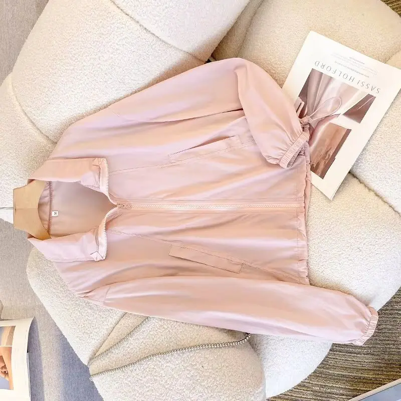 Women Sunscreen Clothes Stand-up Collar Summer Jacket 2026New Casual Short Zipper Outdoor Cycling Coat Jacket Female Casual Tops